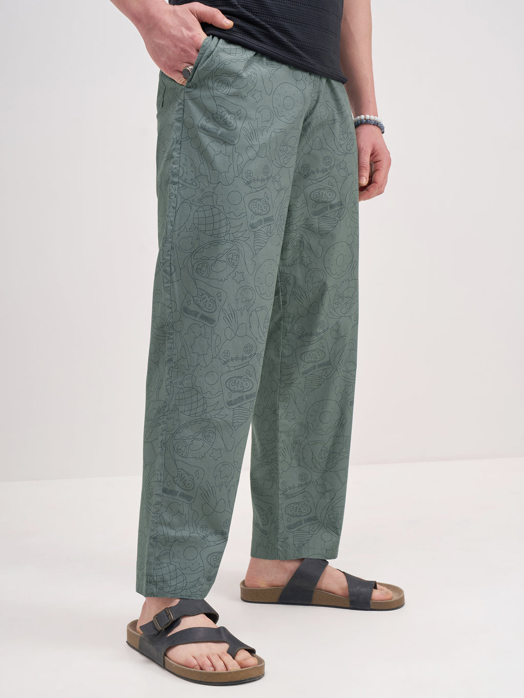 Disney By Highlander Men Olive Stitch Printed Lounge Pant - Olive - Image 6