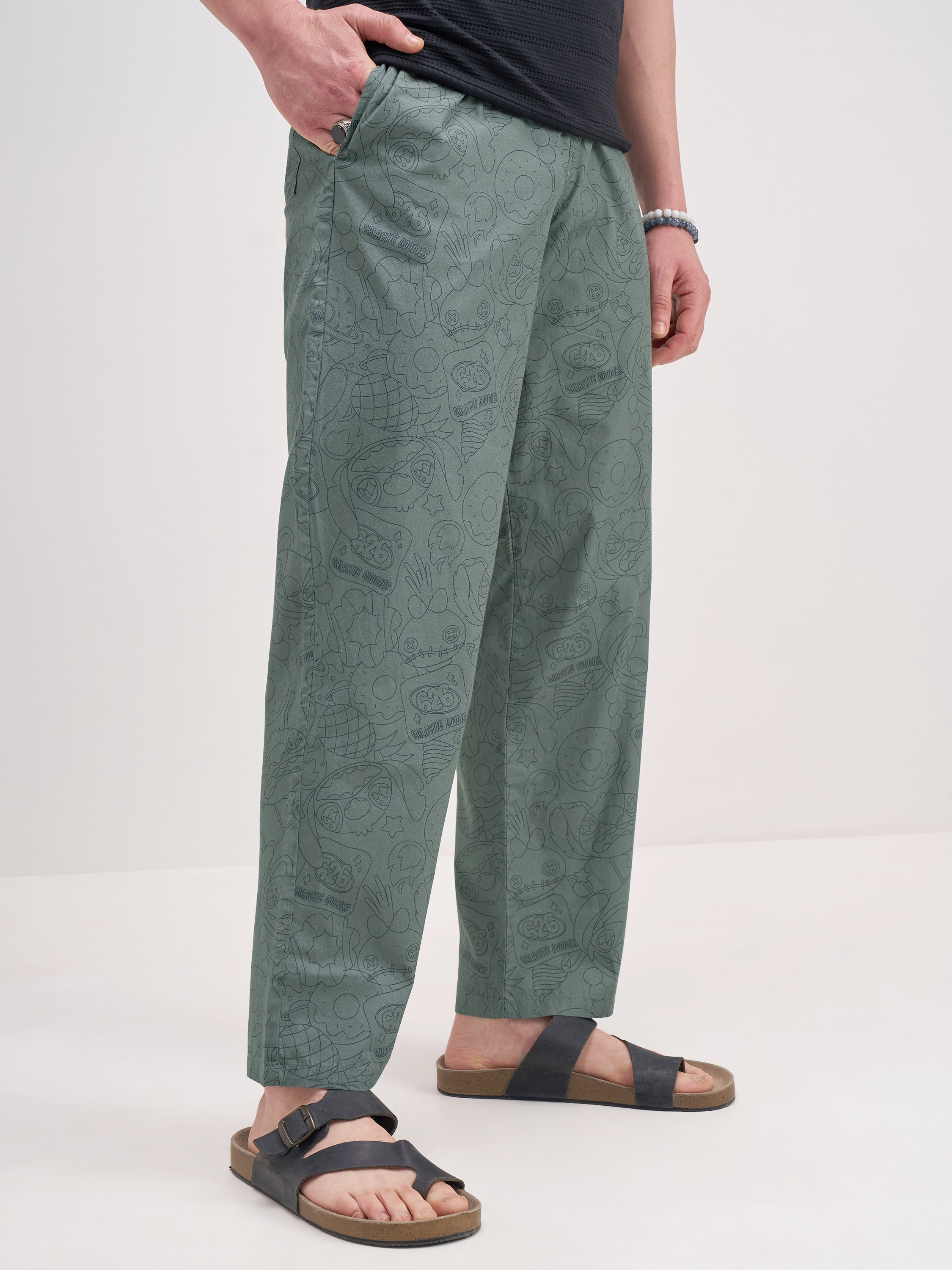 Disney By Highlander Men Olive Stitch Printed Lounge Pant - Olive - Image 6