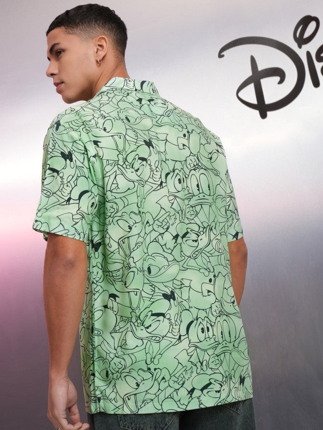 Disney By Highlander Men Green Donald Duck Printed Relaxed Fit Casual Shirt - Green - Image 3