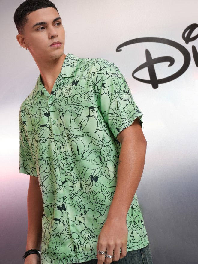 Disney By Highlander Men Green Donald Duck Printed Relaxed Fit Casual Shirt - Green - Image 4
