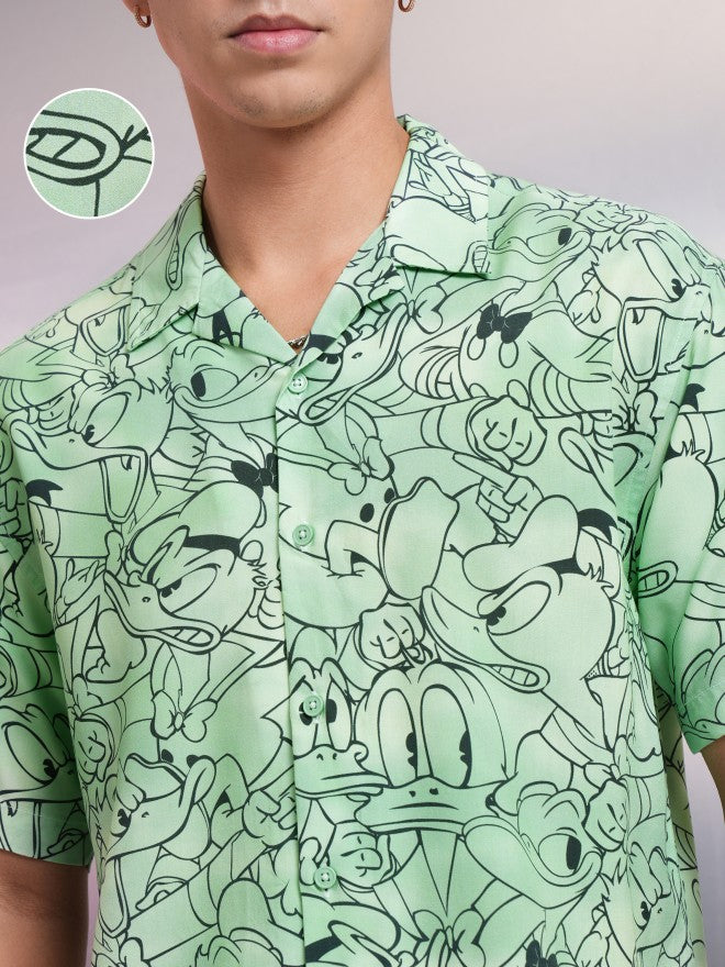 Disney By Highlander Men Green Donald Duck Printed Relaxed Fit Casual Shirt - Green - Image 5