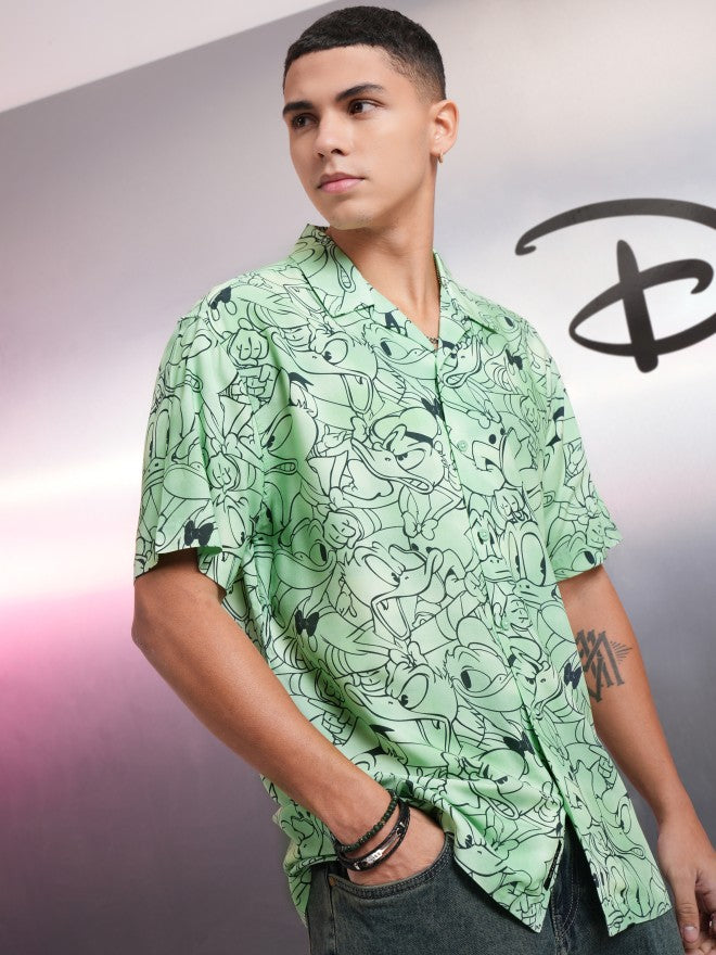 Disney By Highlander Men Green Donald Duck Printed Relaxed Fit Casual Shirt - Green - Image 6