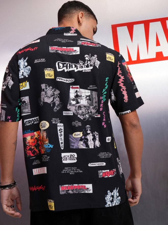 Marvel By Highlander Men Black Deadpool Printed Relaxed Fit Casual Shirt - Black - Image 3