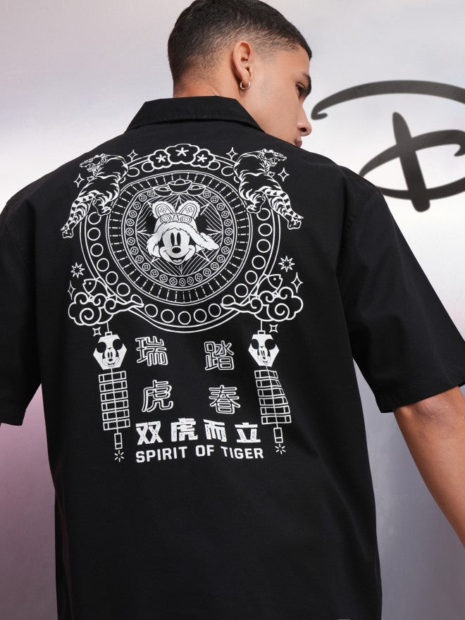 Disney By Highlander Men Black Mickey Mouse Printed Relaxed Fit Casual Shirt - Black - Image 1