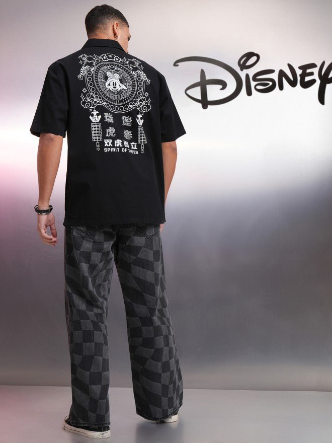 Disney By Highlander Men Black Mickey Mouse Printed Relaxed Fit Casual Shirt - Black - Image 2