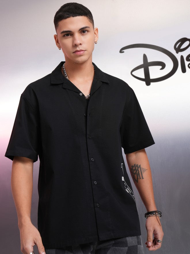 Disney By Highlander Men Black Mickey Mouse Printed Relaxed Fit Casual Shirt - Black - Image 3