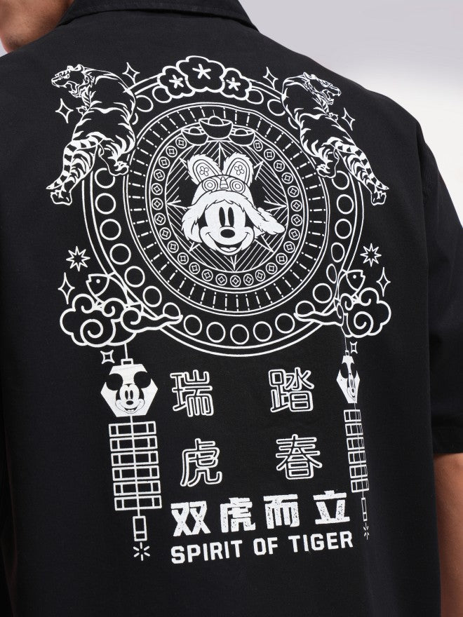 Disney By Highlander Men Black Mickey Mouse Printed Relaxed Fit Casual Shirt - Black - Image 7