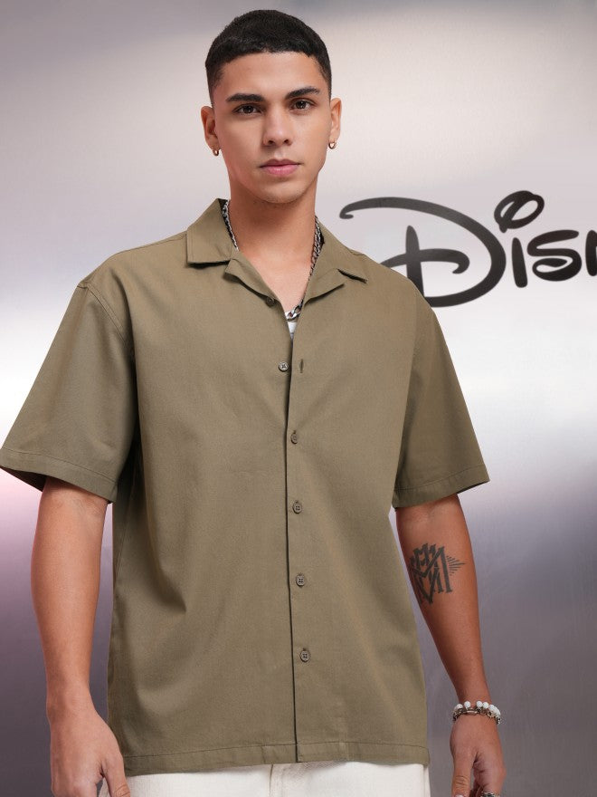 Disney By Highlander Men Khaki Mickey Mouse Printed Relaxed Fit Casual Shirt - Khaki - Image 3