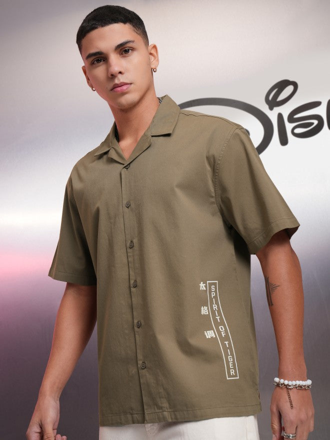 Disney By Highlander Men Khaki Mickey Mouse Printed Relaxed Fit Casual Shirt - Khaki - Image 4