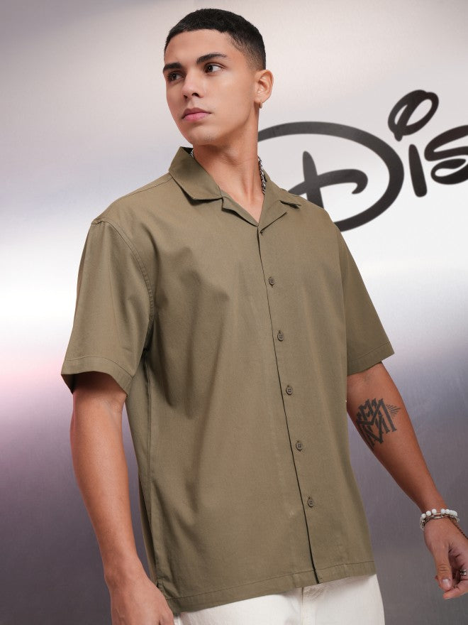 Disney By Highlander Men Khaki Mickey Mouse Printed Relaxed Fit Casual Shirt - Khaki - Image 6