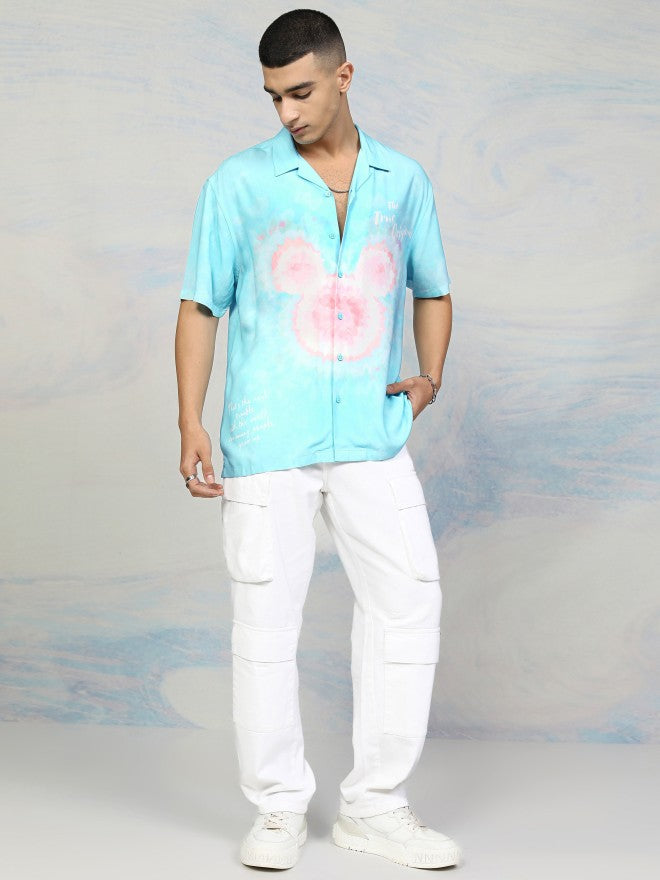 Disney By Highlander Men Blue Mickey Mouse Printed Relaxed Fit Casual Shirt - Blue - Image 2