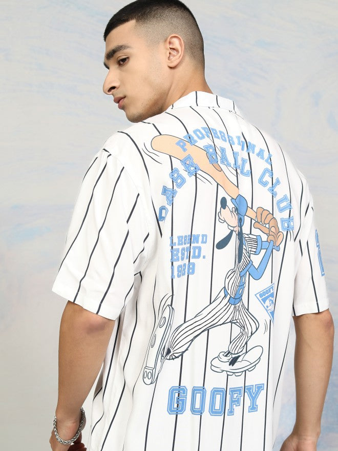 Disney By Highlander Men White Goofy Printed Relaxed Fit Casual Shirt - White - Image 1