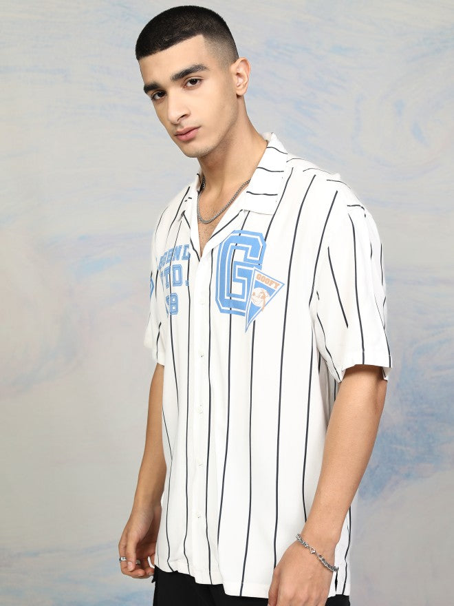Disney By Highlander Men White Goofy Printed Relaxed Fit Casual Shirt - White - Image 4