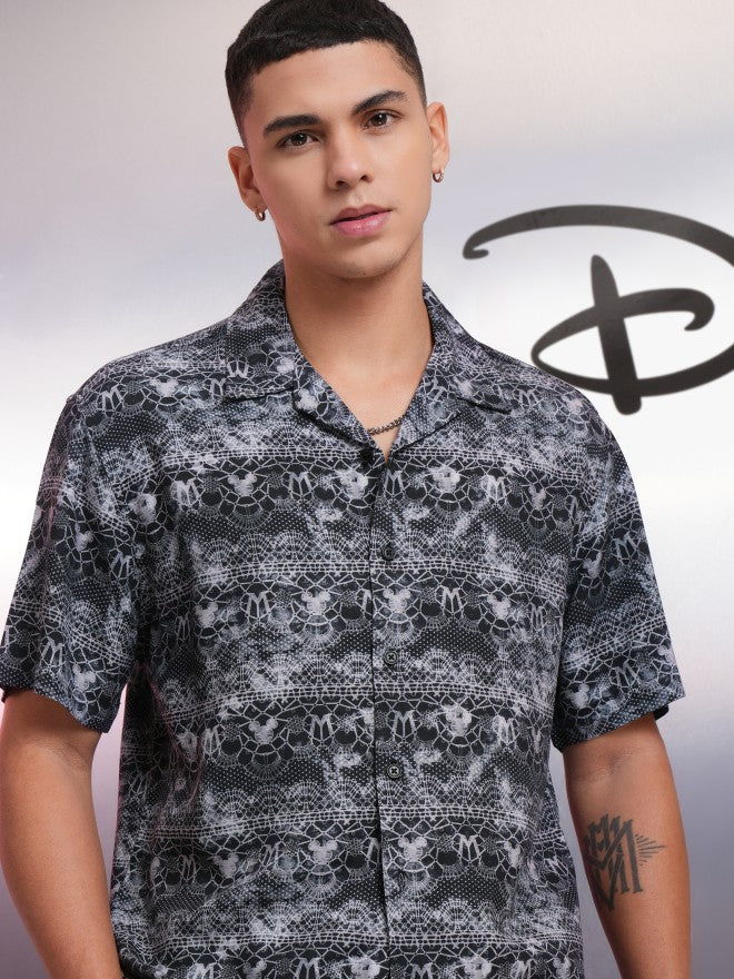 Disney By Highlander Men Black Mickey Mouse Printed Relaxed Fit Casual Shirt - Black - Image 1