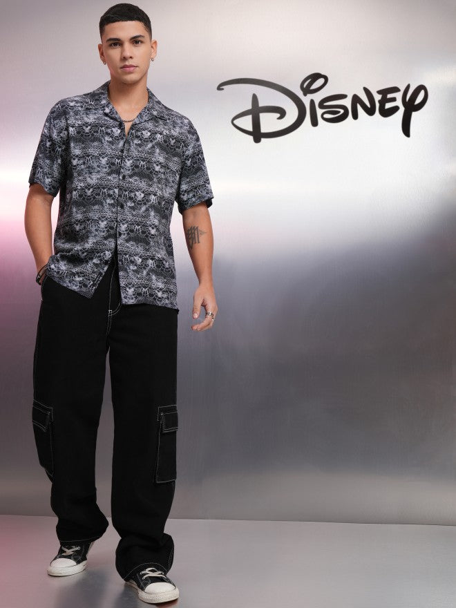 Disney By Highlander Men Black Mickey Mouse Printed Relaxed Fit Casual Shirt - Black - Image 2