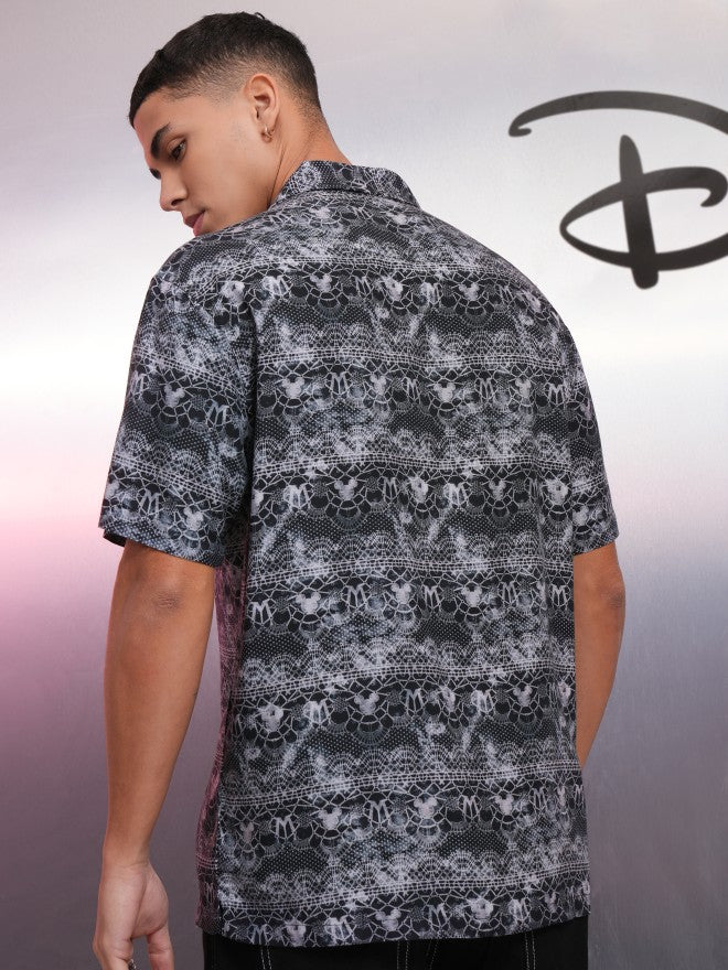Disney By Highlander Men Black Mickey Mouse Printed Relaxed Fit Casual Shirt - Black - Image 3