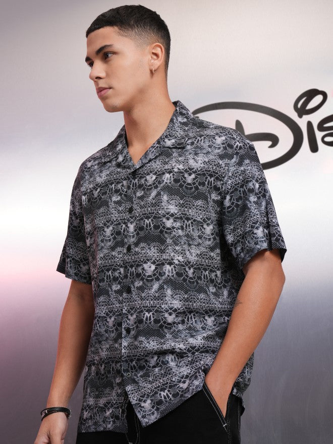 Disney By Highlander Men Black Mickey Mouse Printed Relaxed Fit Casual Shirt - Black - Image 4