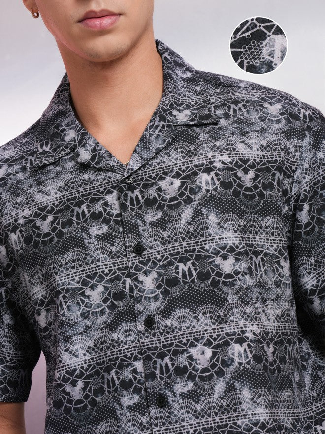 Disney By Highlander Men Black Mickey Mouse Printed Relaxed Fit Casual Shirt - Black - Image 5