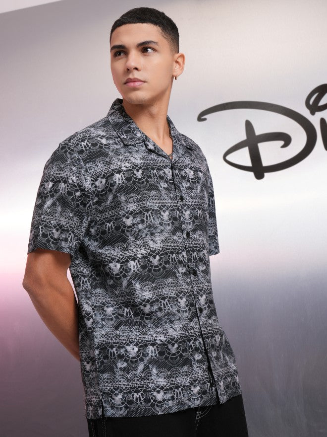 Disney By Highlander Men Black Mickey Mouse Printed Relaxed Fit Casual Shirt - Black - Image 6