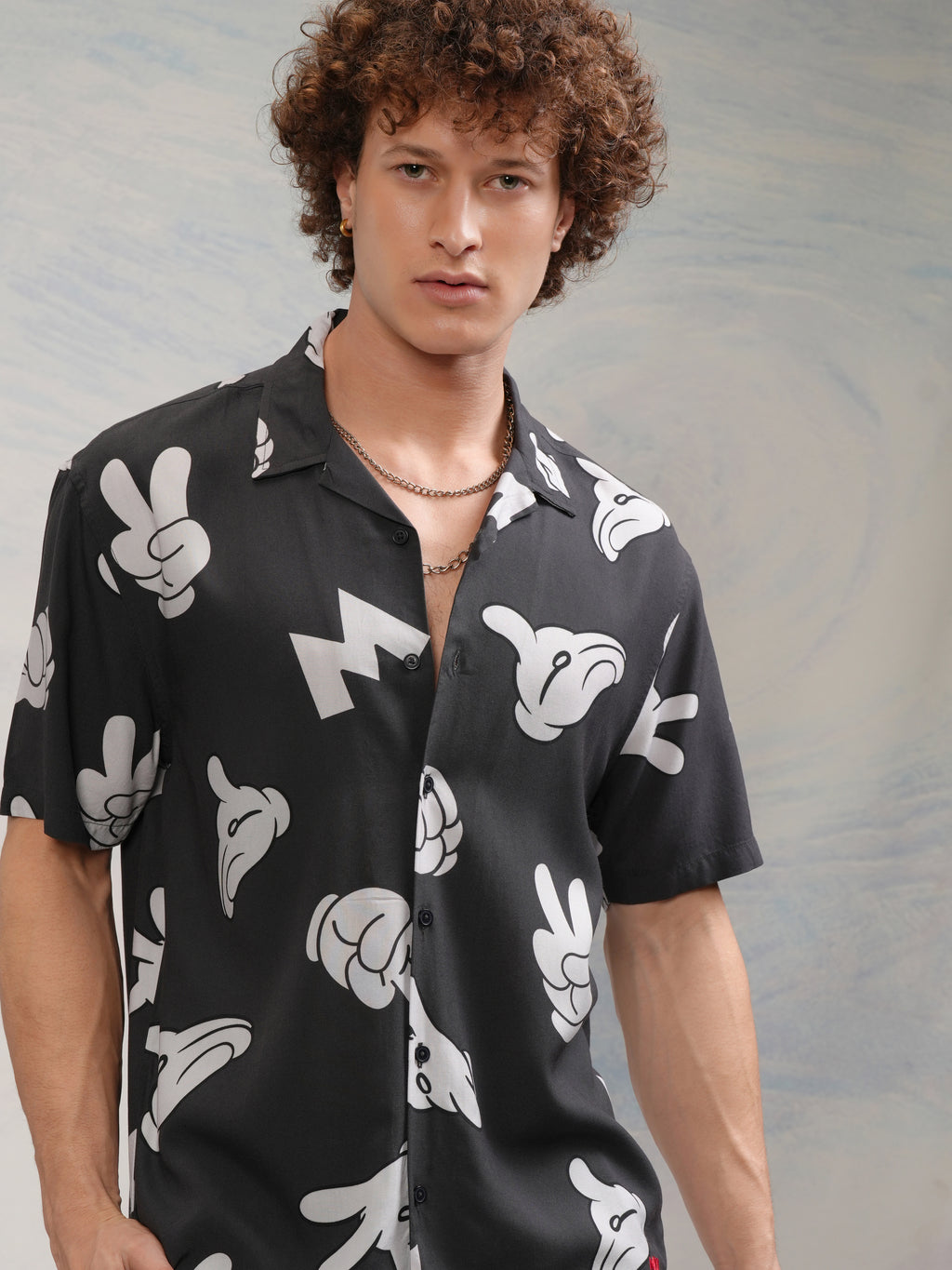 Disney By Highlander Men Black Mickey Mouse Printed Relaxed Fit Casual Shirt - Black - Image 1