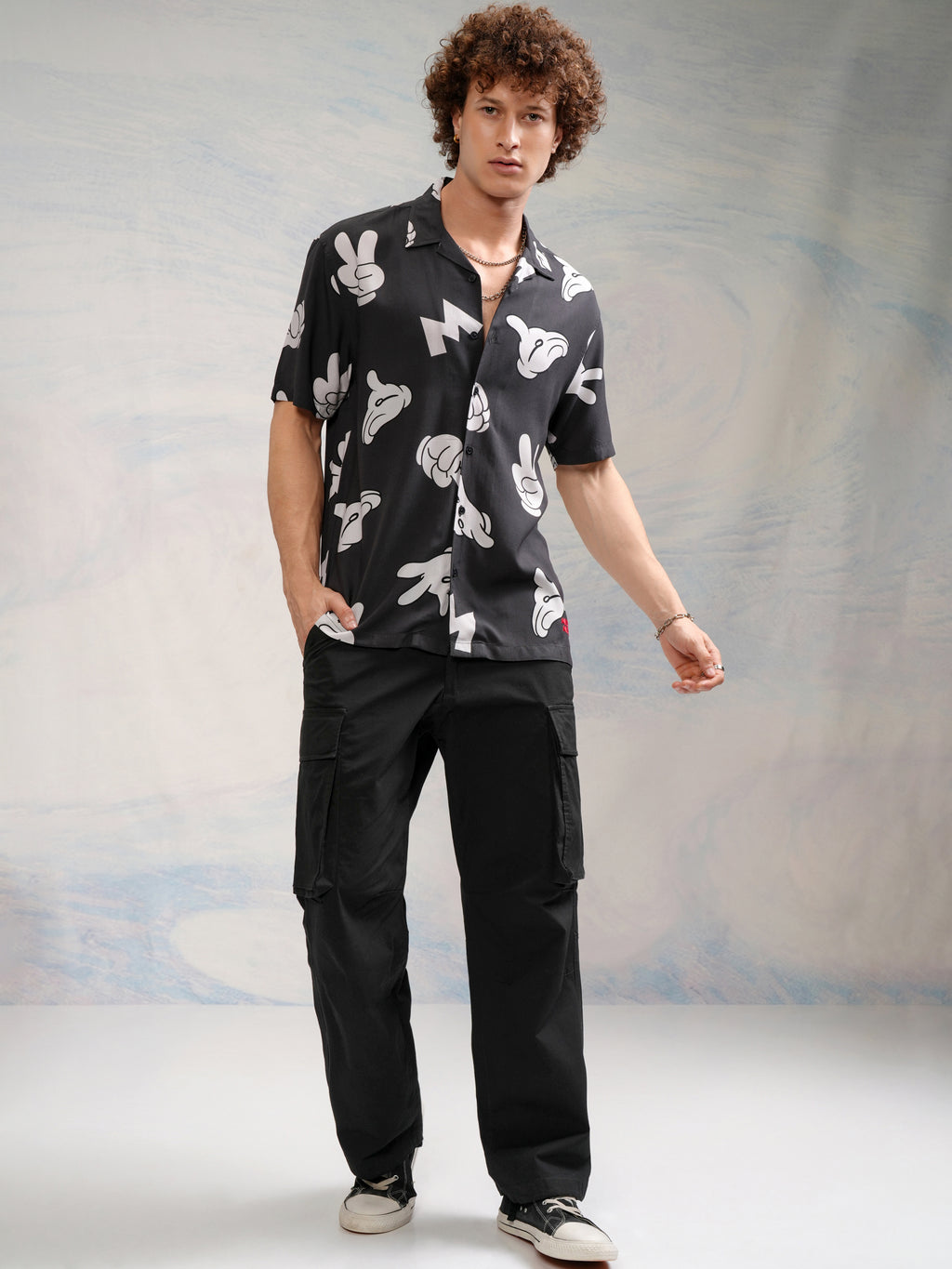 Disney By Highlander Men Black Mickey Mouse Printed Relaxed Fit Casual Shirt - Black - Image 2