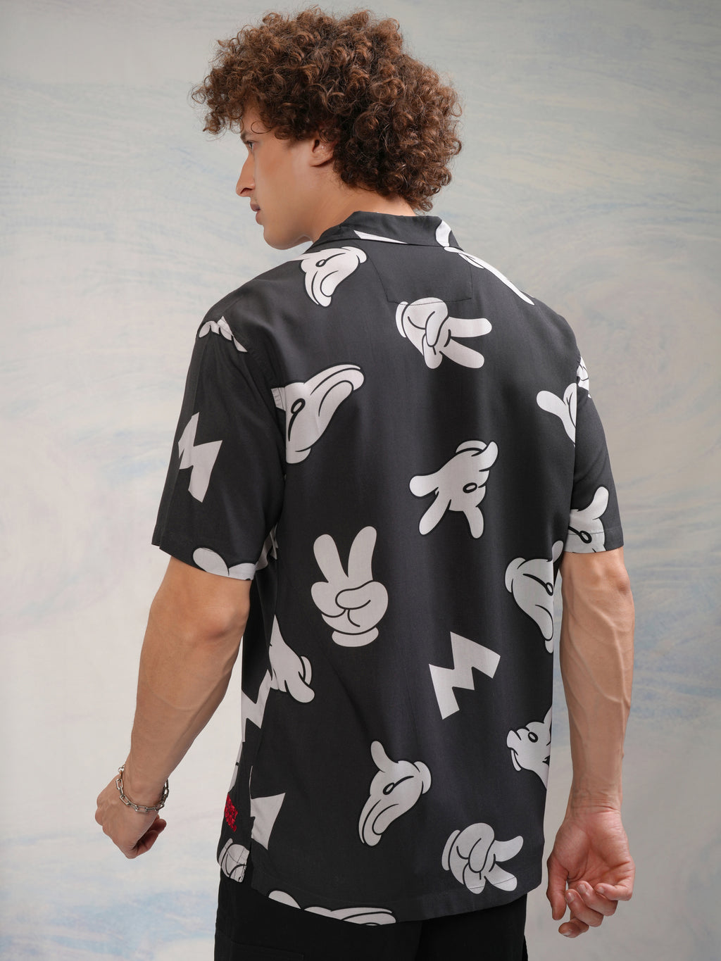 Disney By Highlander Men Black Mickey Mouse Printed Relaxed Fit Casual Shirt - Black - Image 3
