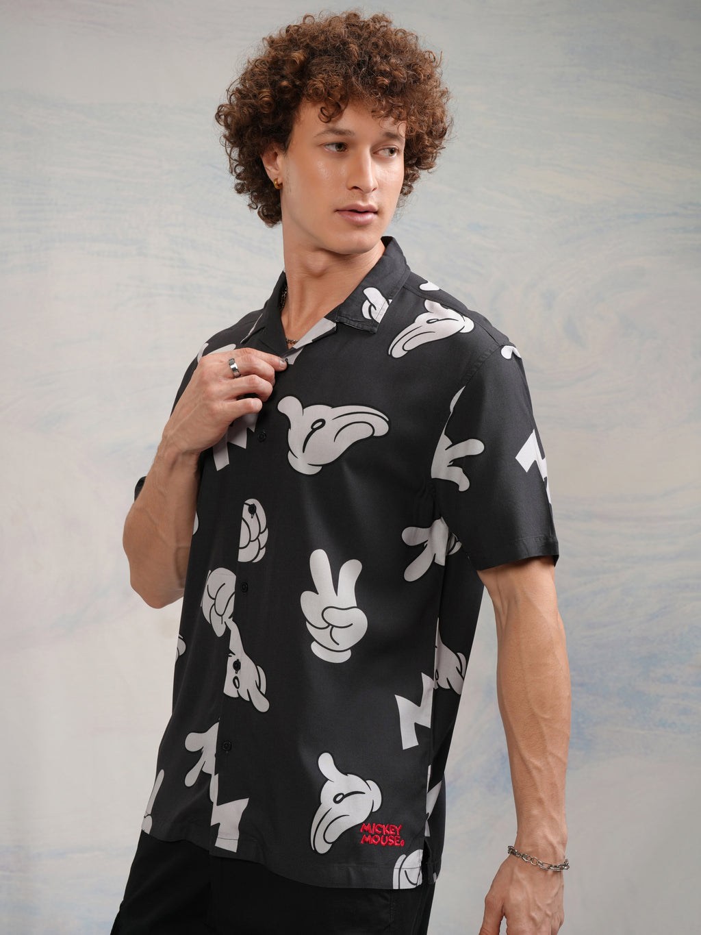 Disney By Highlander Men Black Mickey Mouse Printed Relaxed Fit Casual Shirt - Black - Image 4