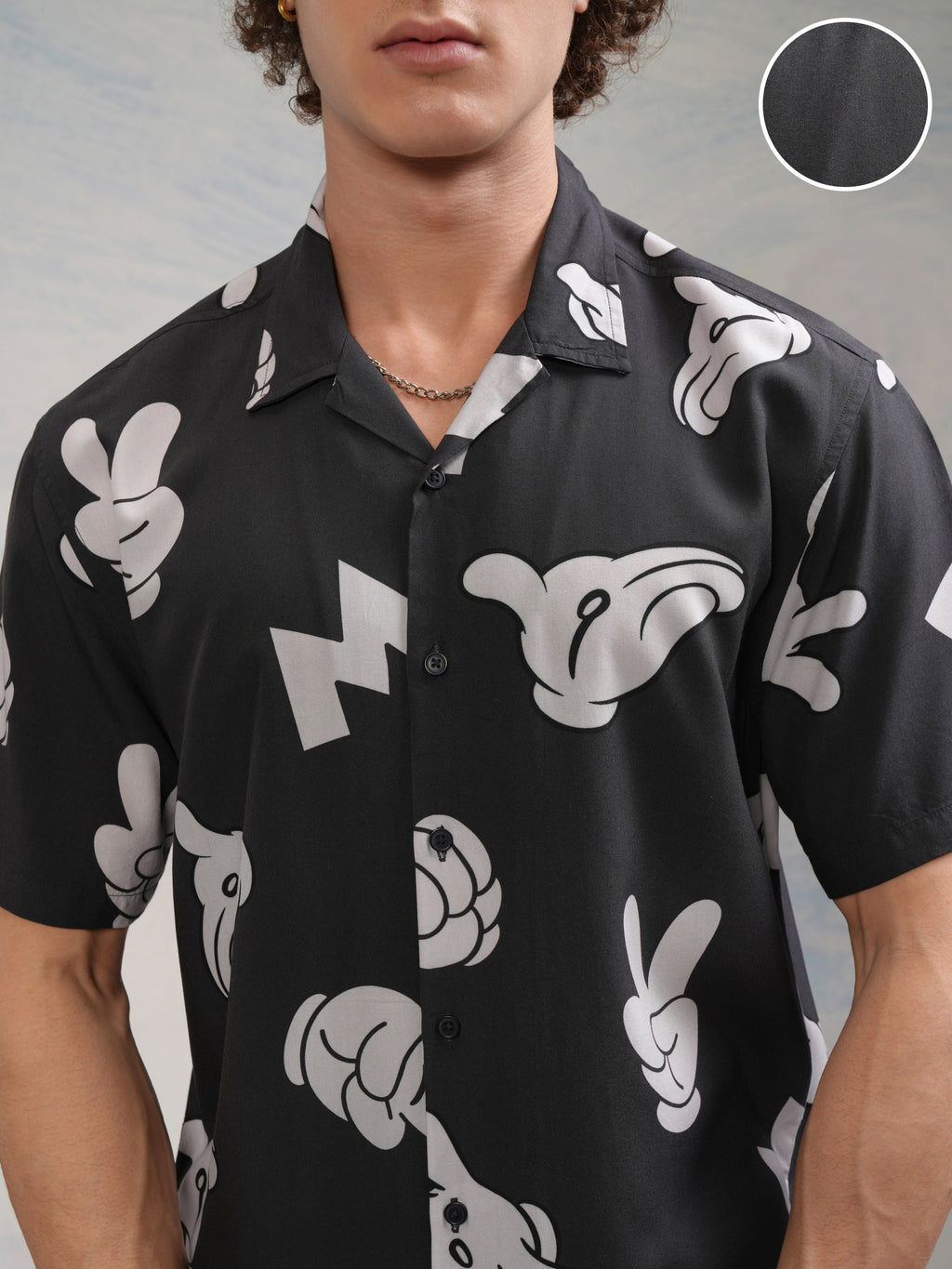 Disney By Highlander Men Black Mickey Mouse Printed Relaxed Fit Casual Shirt - Black - Image 5
