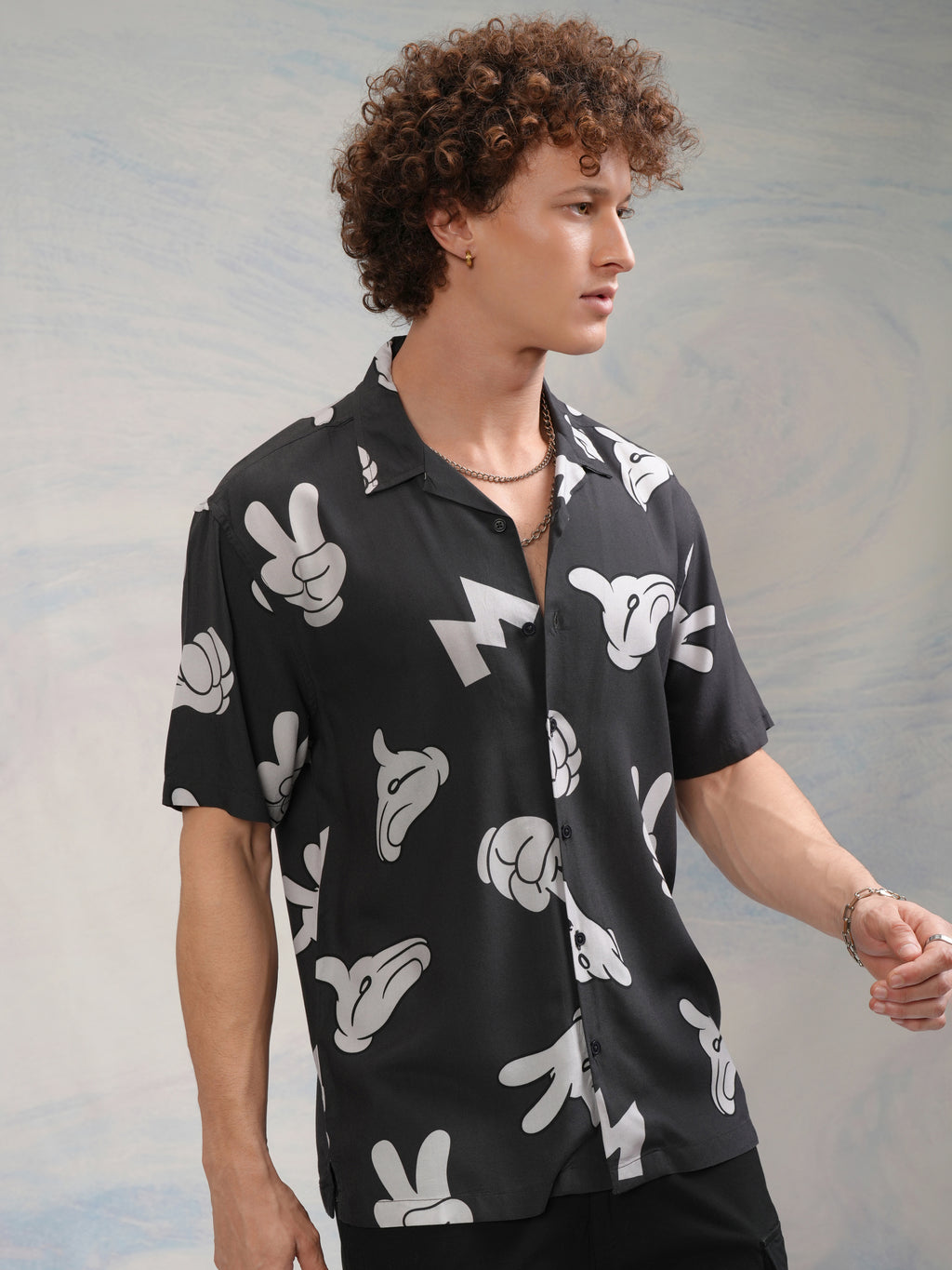 Disney By Highlander Men Black Mickey Mouse Printed Relaxed Fit Casual Shirt - Black - Image 6