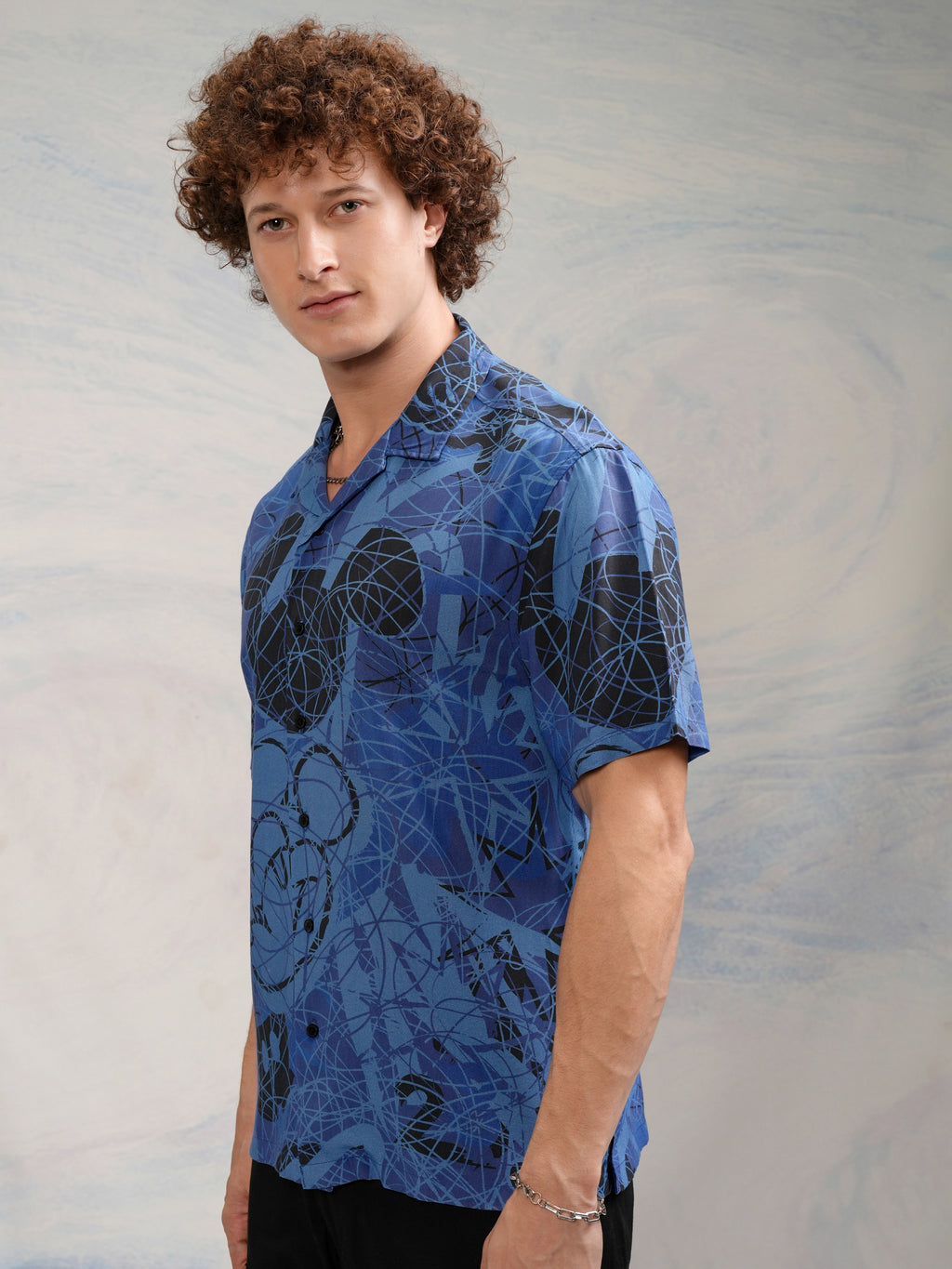 Disney By Highlander Men Blue Mickey Mouse Printed Relaxed Fit Casual Shirt - Blue - Image 4