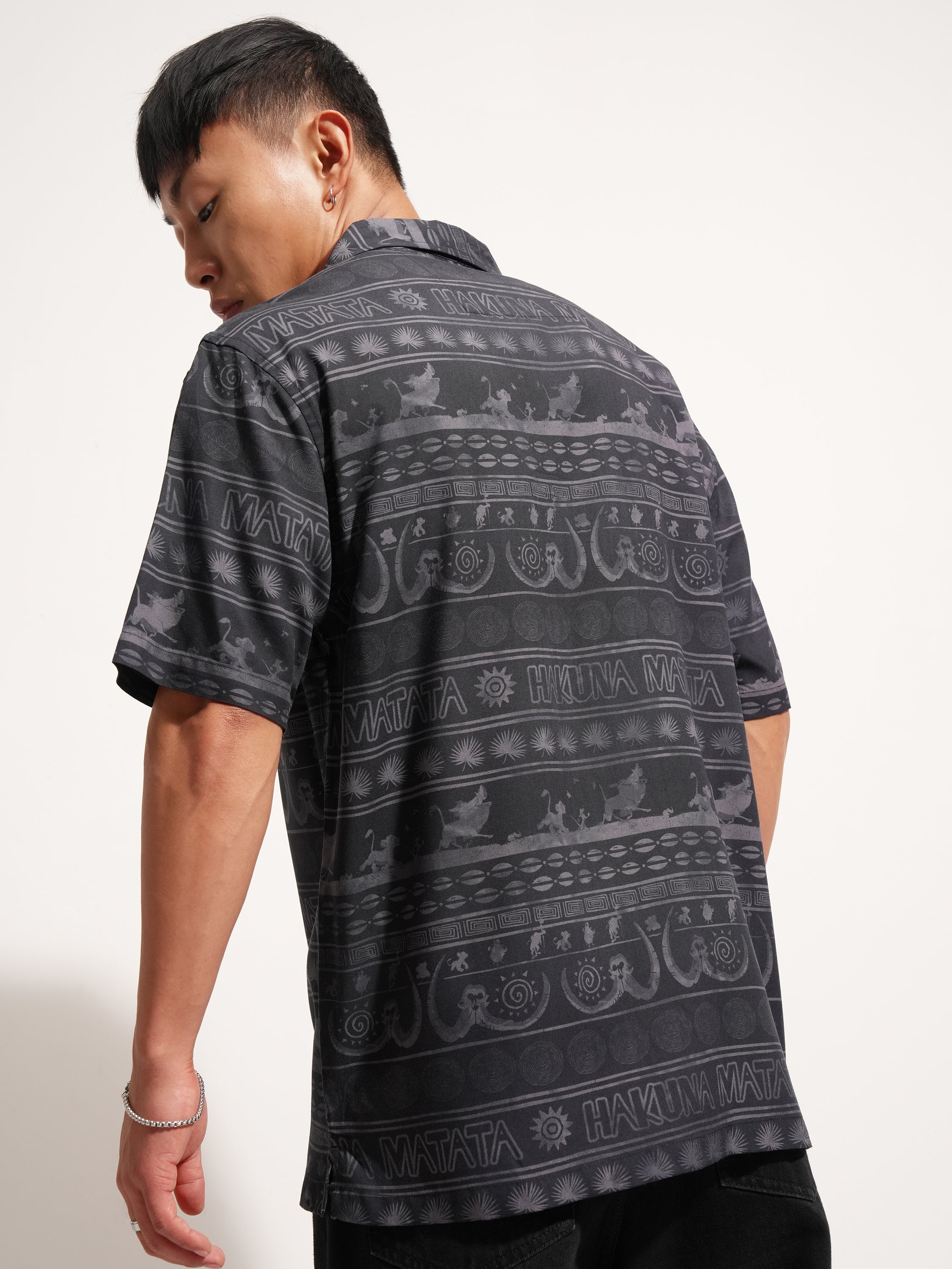 Disney By Highlander Men Black Lion King Printed Relaxed Fit Casual Shirt - Black - Image 3