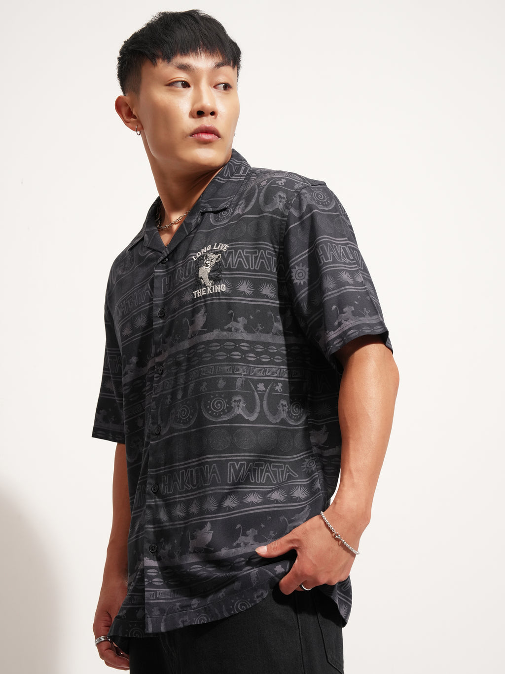 Disney By Highlander Men Black Lion King Printed Relaxed Fit Casual Shirt - Black - Image 4