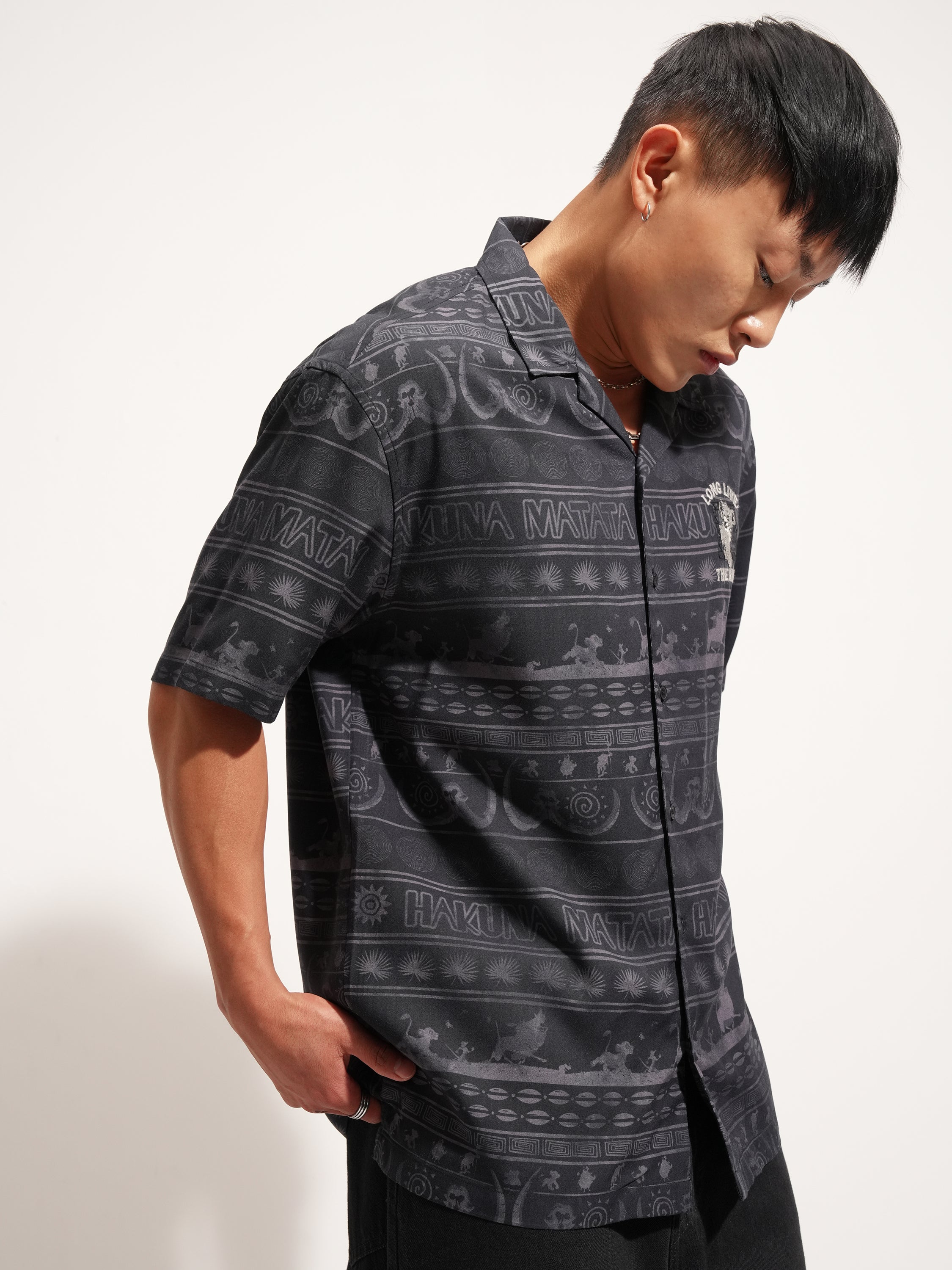 Disney By Highlander Men Black Lion King Printed Relaxed Fit Casual Shirt - Black - Image 6