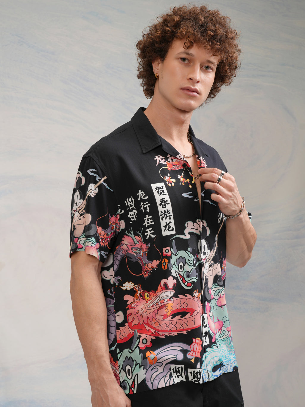 Disney By Highlander Men Black Mickey Mouse Printed Relaxed Fit Casual Shirt - Black - Image 6
