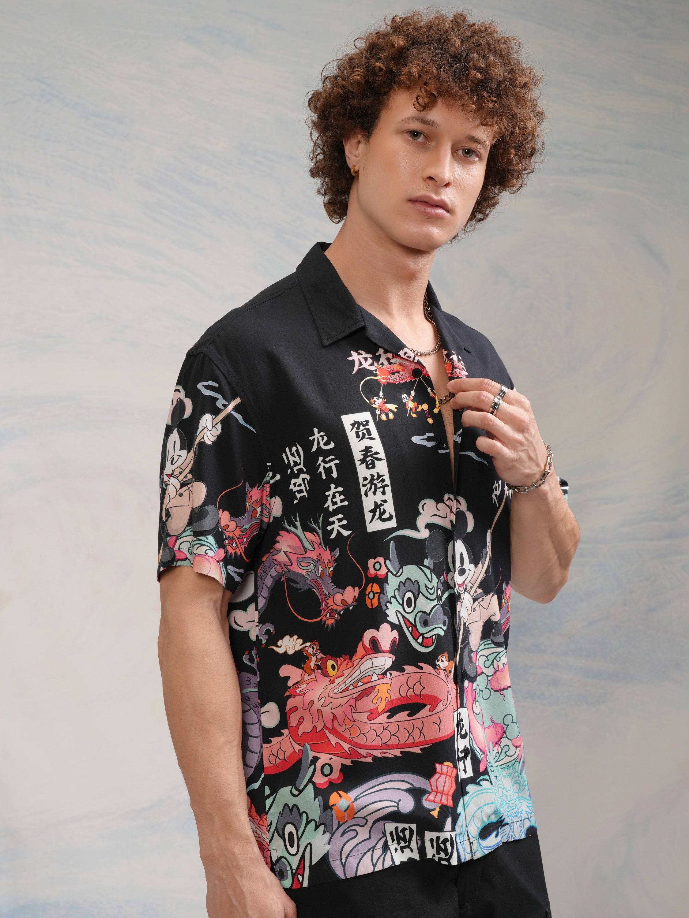 Disney By Highlander Men Black Mickey Mouse Printed Relaxed Fit Casual Shirt - Black - Image 6