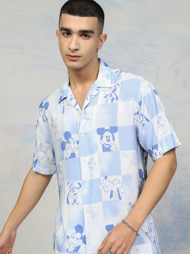 Disney By Highlander Men Blue Mickey Mouse Printed Relaxed Fit Casual Shirt - Blue - Image 2