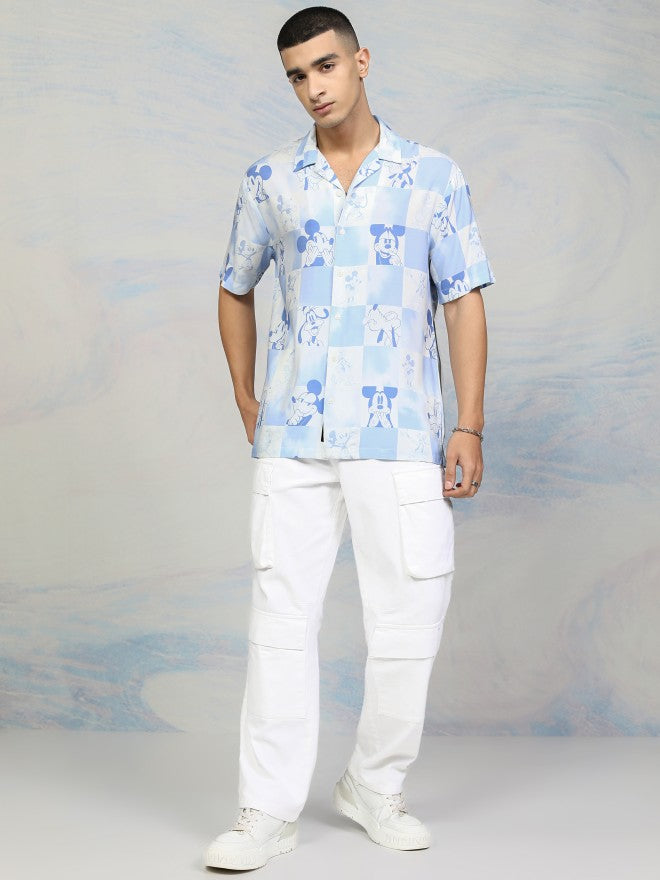 Disney By Highlander Men Blue Mickey Mouse Printed Relaxed Fit Casual Shirt - Blue - Image 3