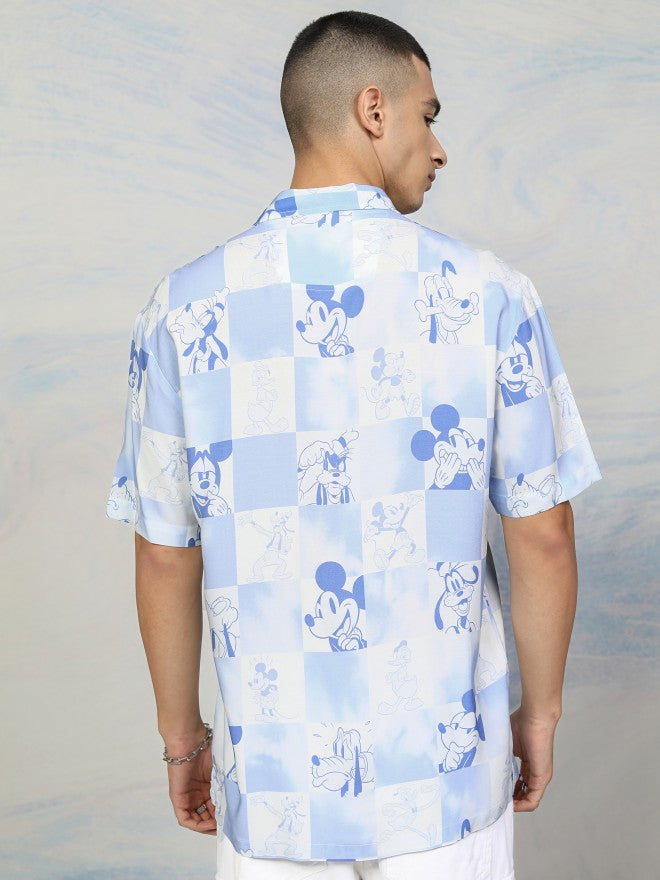 Disney By Highlander Men Blue Mickey Mouse Printed Relaxed Fit Casual Shirt - Blue - Image 1