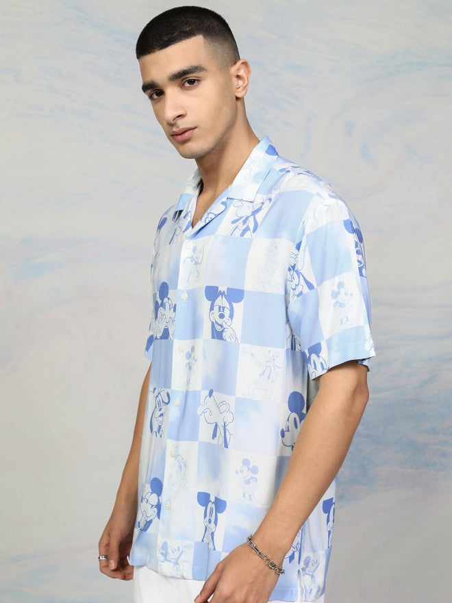 Disney By Highlander Men Blue Mickey Mouse Printed Relaxed Fit Casual Shirt - Blue - Image 4