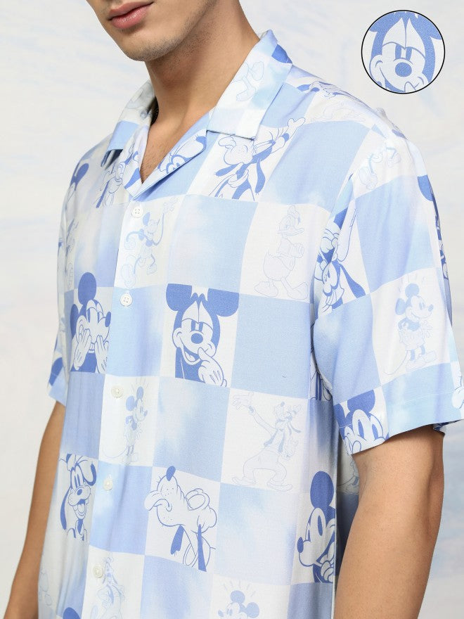 Disney By Highlander Men Blue Mickey Mouse Printed Relaxed Fit Casual Shirt - Blue - Image 5