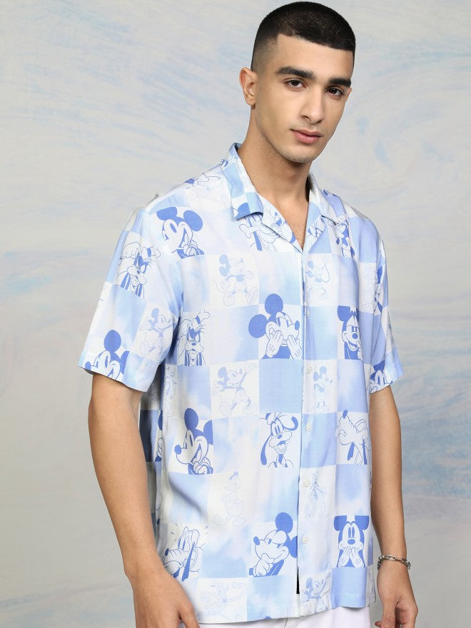 Disney By Highlander Men Blue Mickey Mouse Printed Relaxed Fit Casual Shirt - Blue - Image 6