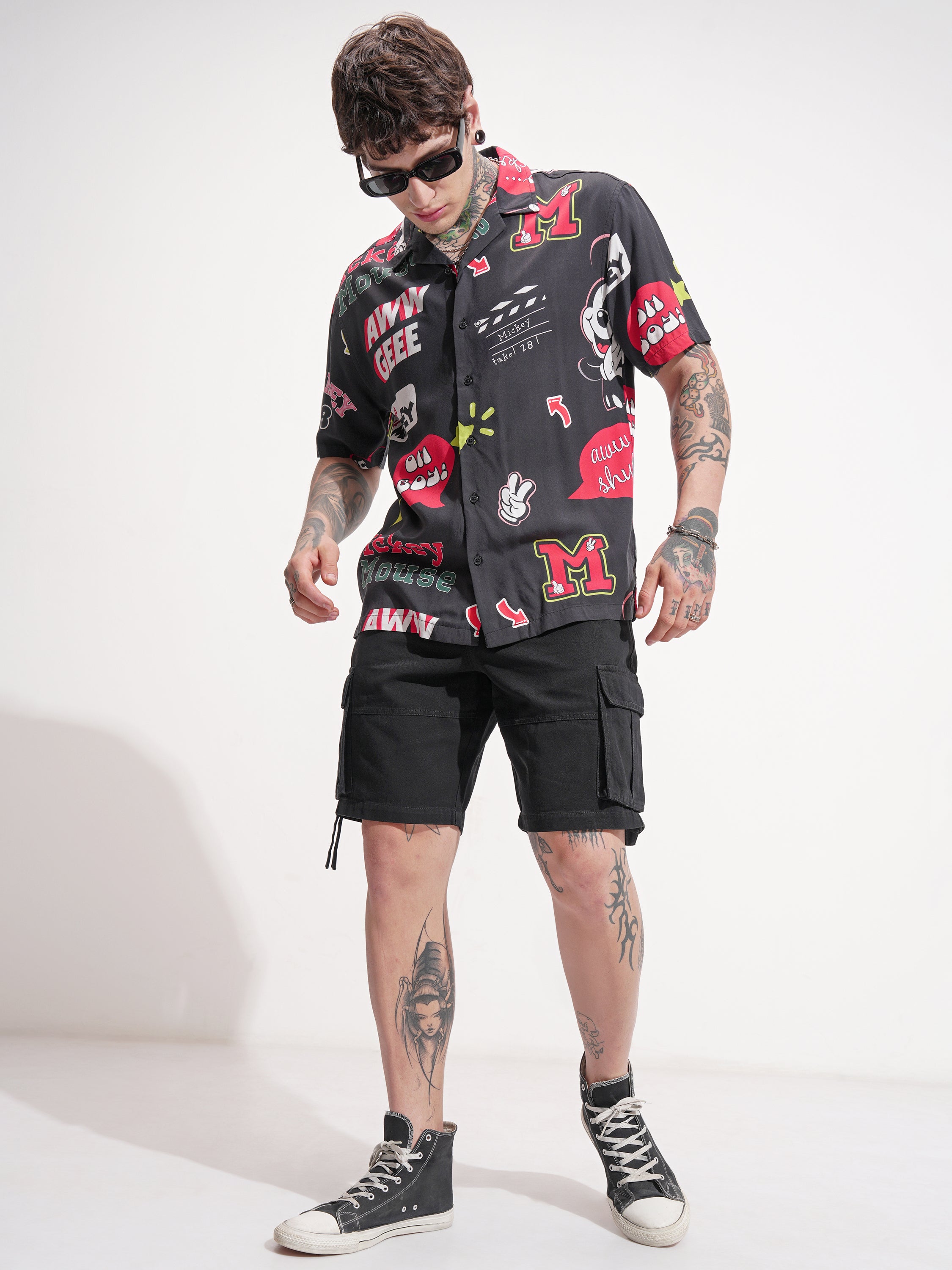 Disney By Highlander Men Black Mickey Mouse Printed Relaxed Fit Casual Shirt - Black - Image 2