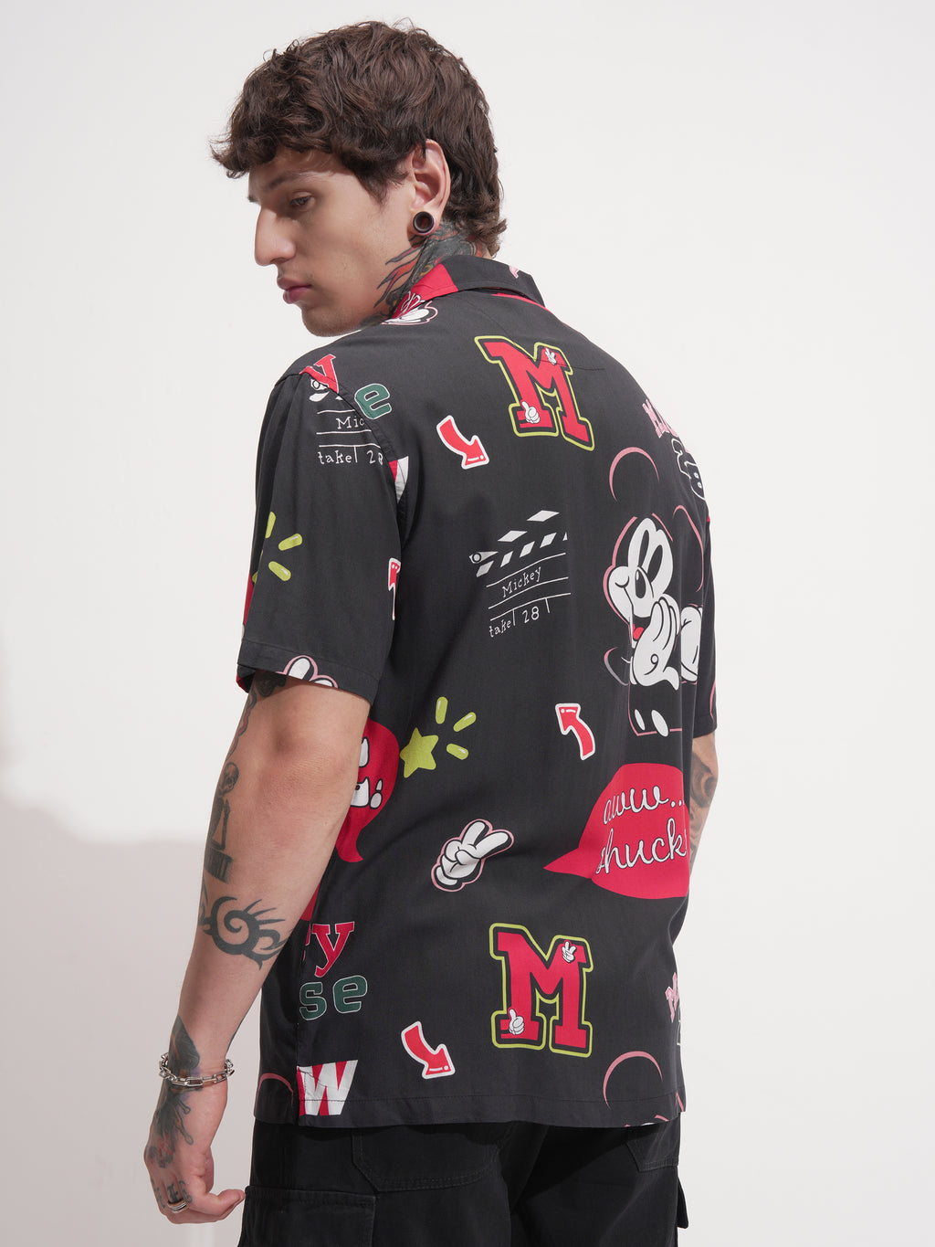 Disney By Highlander Men Black Mickey Mouse Printed Relaxed Fit Casual Shirt - Black - Image 3