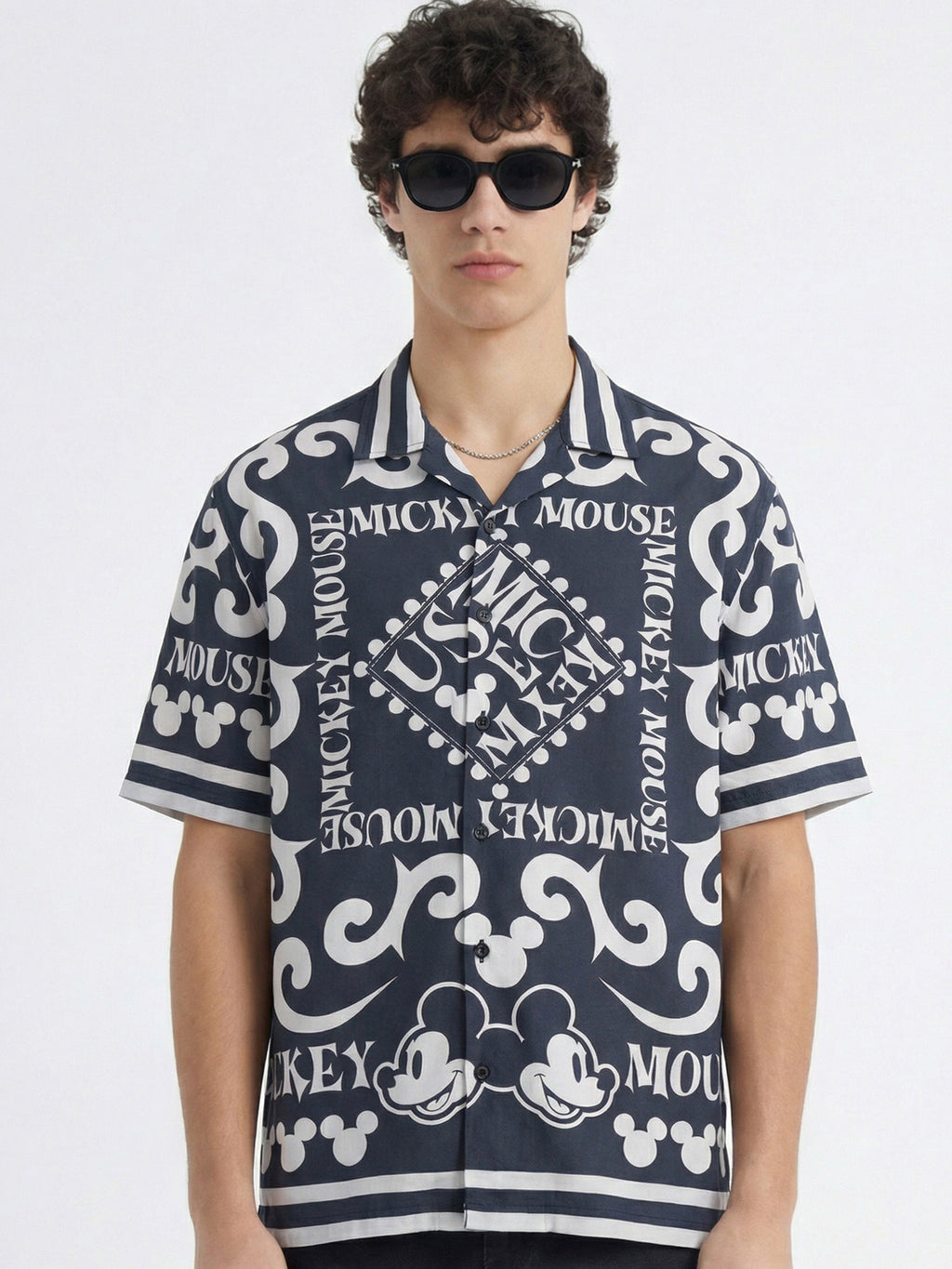 Disney By Highlander Men Black Mickey Mouse Printed Relaxed Fit Casual Shirt - Black - Image 1
