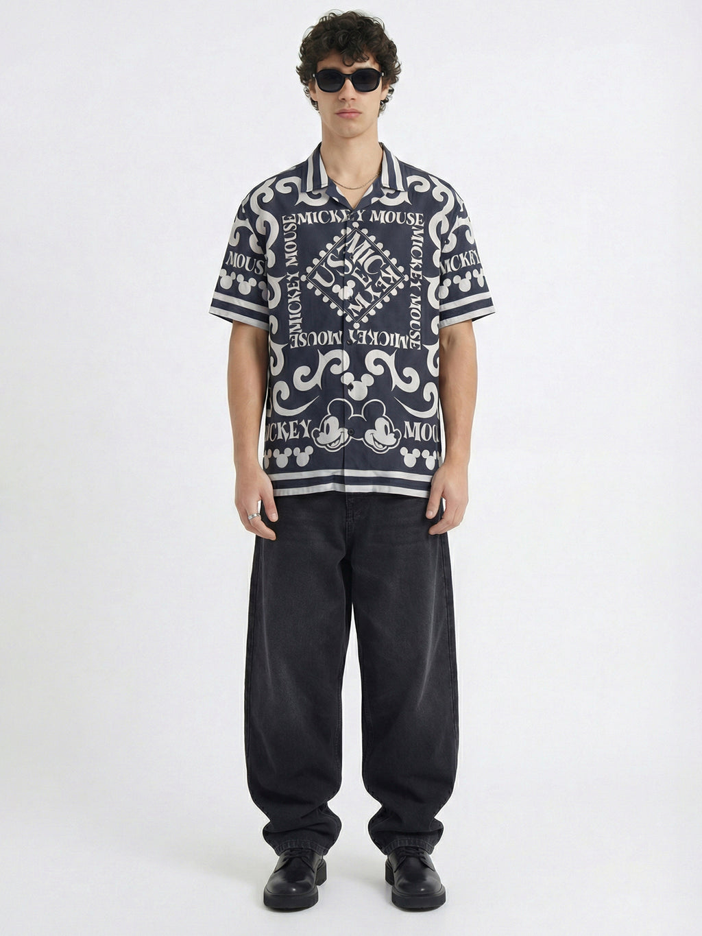 Disney By Highlander Men Black Mickey Mouse Printed Relaxed Fit Casual Shirt - Black - Image 2