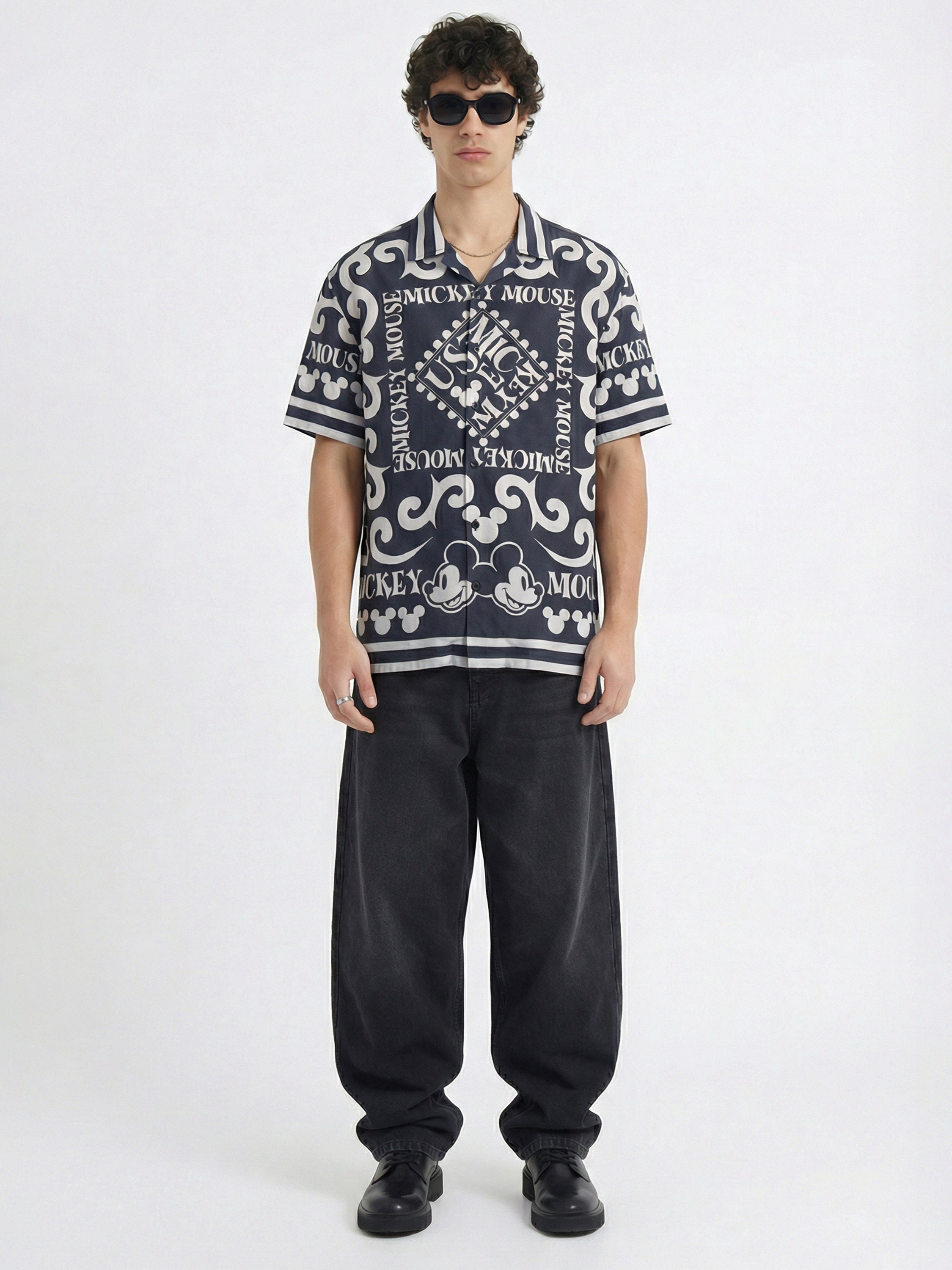 Disney By Highlander Men Black Mickey Mouse Printed Relaxed Fit Casual Shirt - Black - Image 2