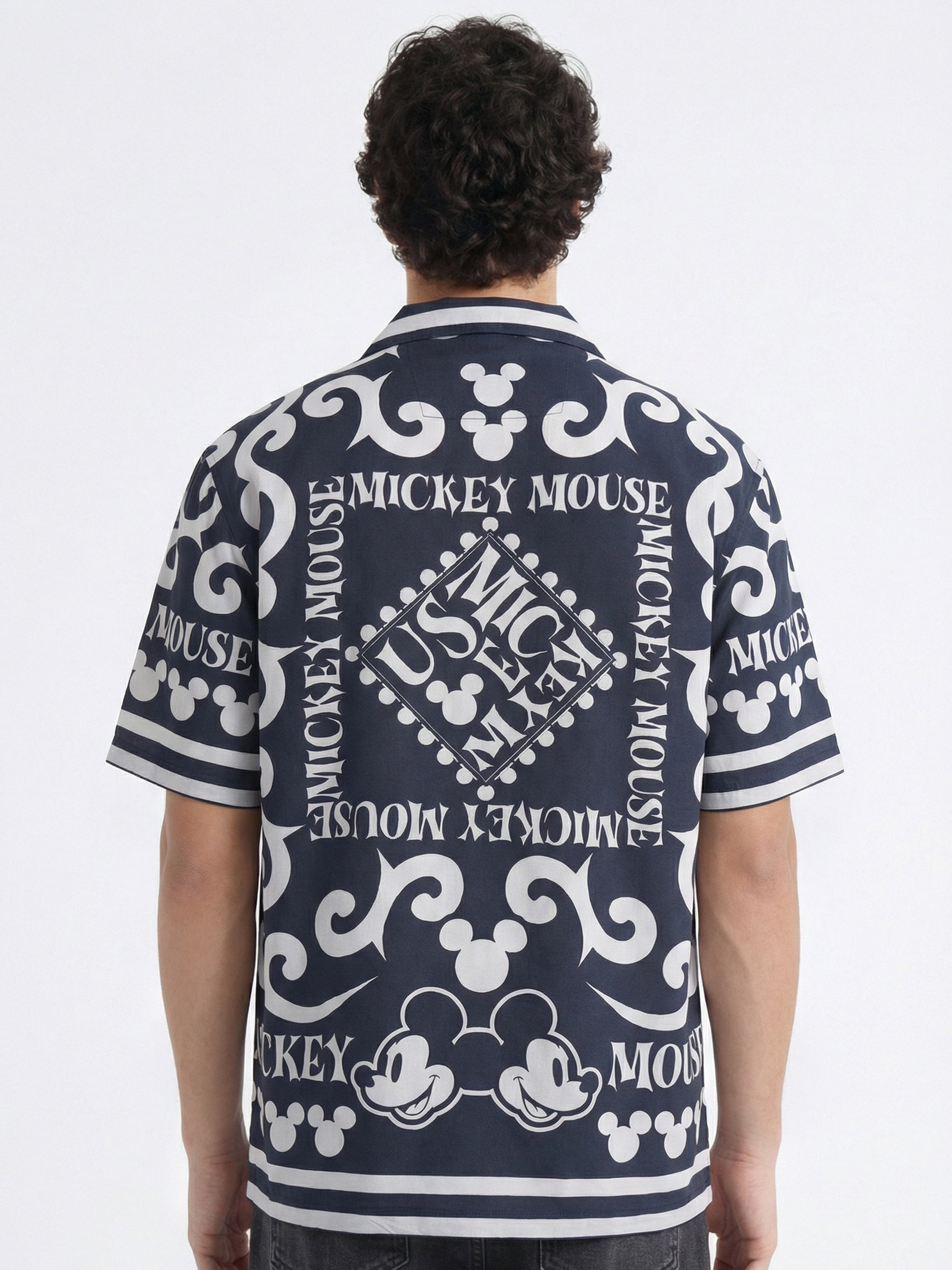 Disney By Highlander Men Black Mickey Mouse Printed Relaxed Fit Casual Shirt - Black - Image 3