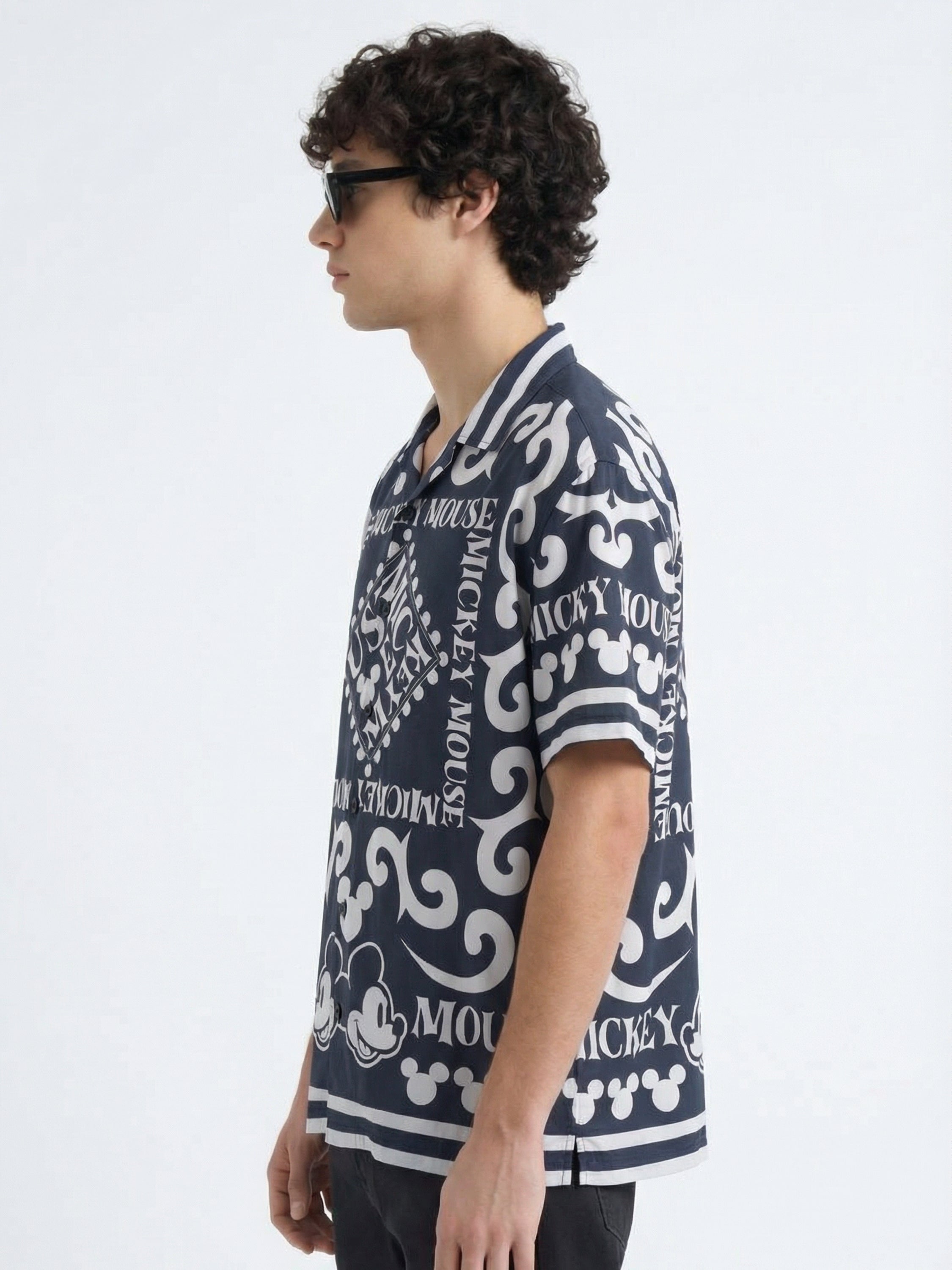 Disney By Highlander Men Black Mickey Mouse Printed Relaxed Fit Casual Shirt - Black - Image 4