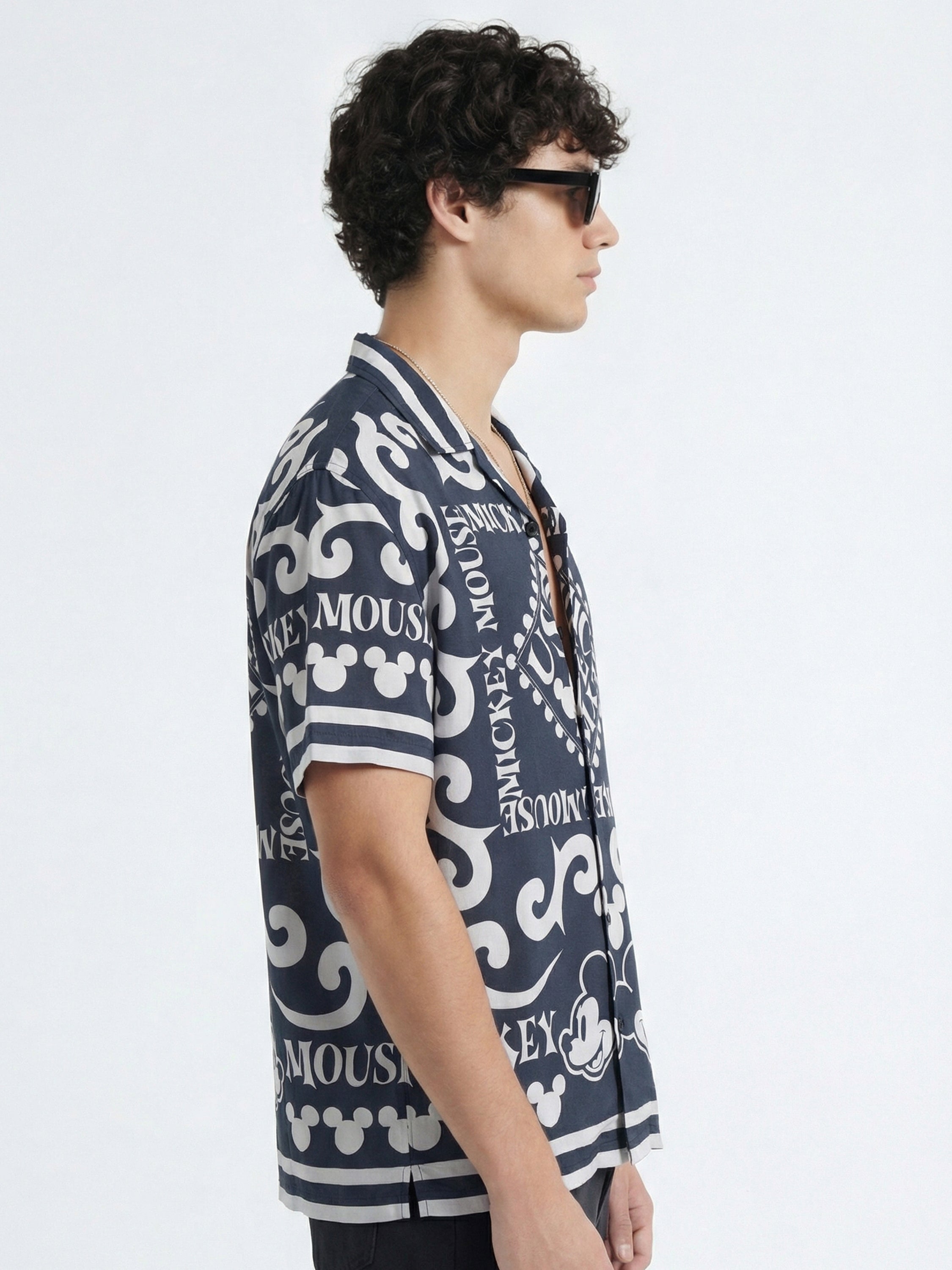 Disney By Highlander Men Black Mickey Mouse Printed Relaxed Fit Casual Shirt - Black - Image 6