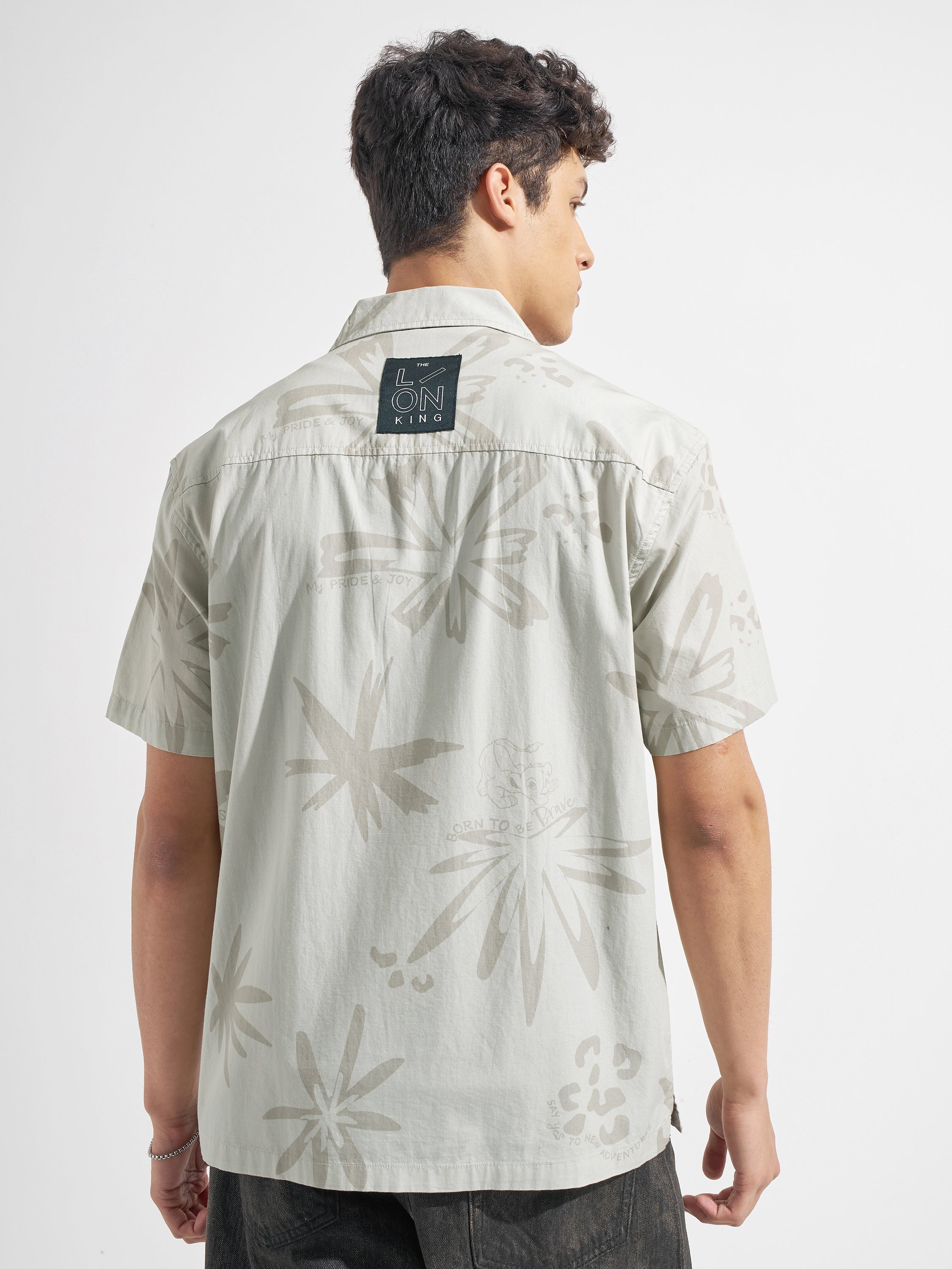 Disney By Highlander Men Grey Simba Printed Relaxed Fit Casual Shirt